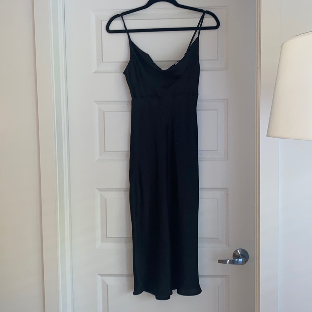 Black slip dress with subtle leopard print